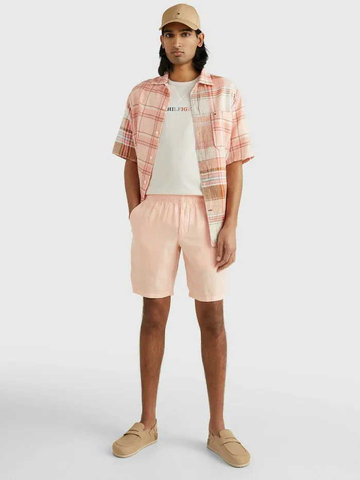 Tommy Hilfiger Harlem Relaxed Fit Linen Shorts Sunset Peach Mens Tracksuits For Sale