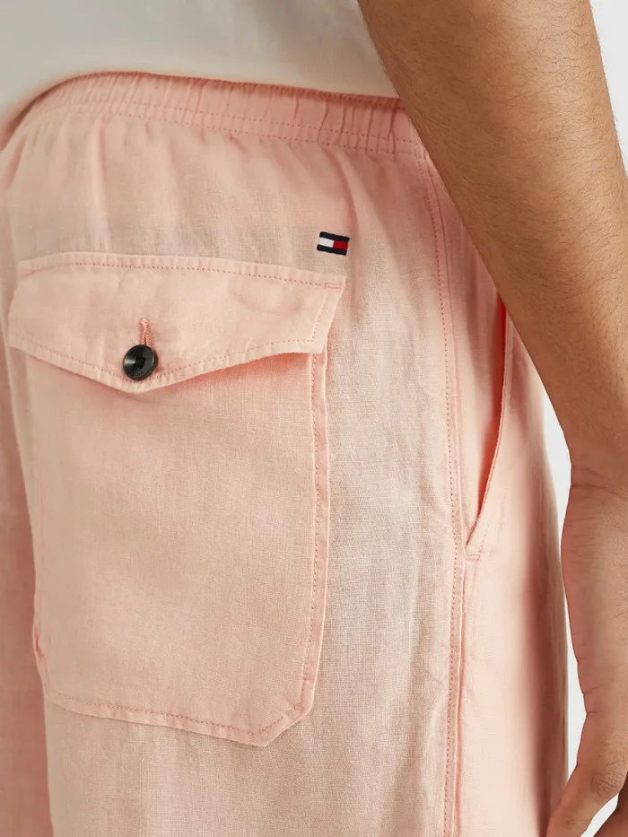 Tommy Hilfiger Harlem Relaxed Fit Linen Shorts Sunset Peach Mens Tracksuits For Sale