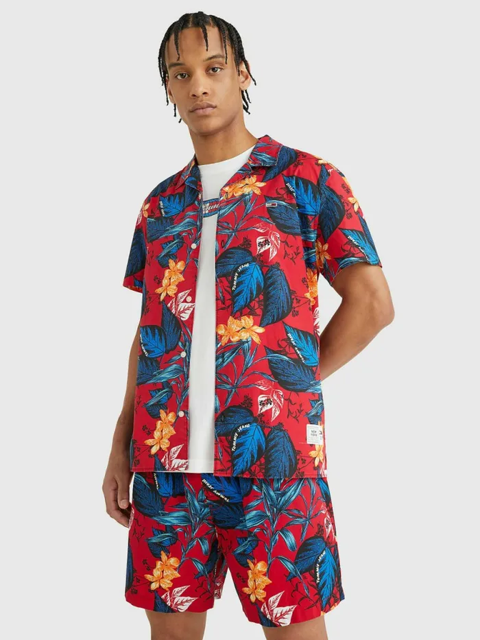 Tommy Hilfiger Hawaiian Short Sleeve Camp Shirt Tropical Leaf Print Mens Shirts Online Tommy Hilfiger Hawaiian Short Sleeve Camp Shirt Tropical Leaf Print Mens Shirts Online
