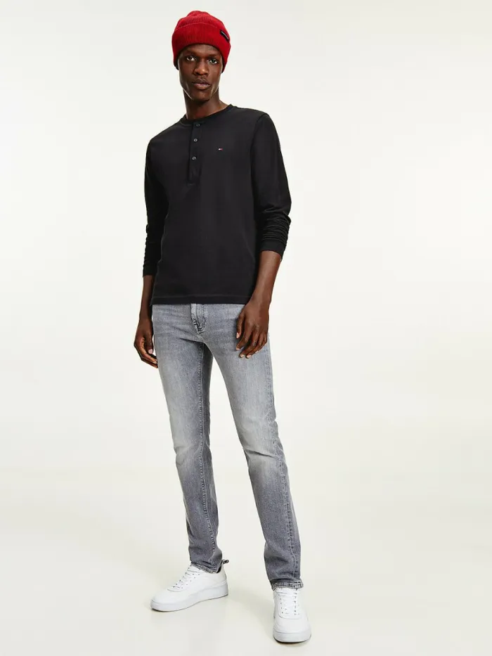 Tommy Hilfiger Henley Long Sleeve Organic Cotton TShirt Black Mens TShirts Sale Tommy Hilfiger Henley Long Sleeve Organic Cotton TShirt Black Mens TShirts Sale