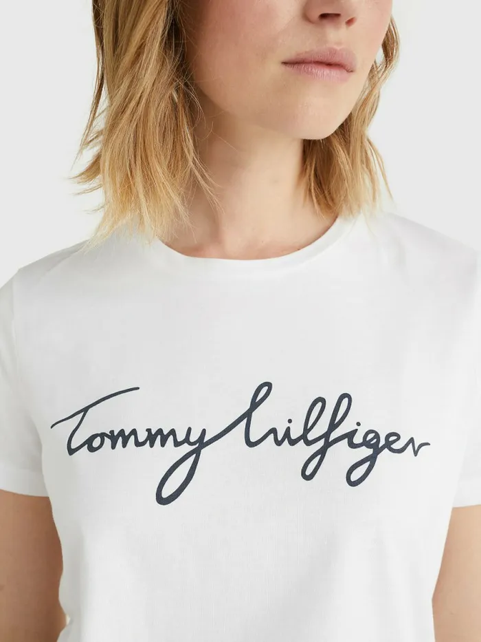 Tommy Hilfiger Heritage Crew Neck Logo TShirt Classic White Womens TShirts Cheap On Sale
