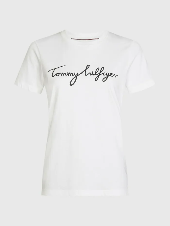Tommy Hilfiger Heritage Crew Neck Logo TShirt Classic White Womens TShirts Cheap On Sale