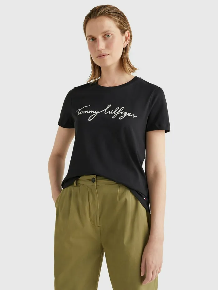 Tommy Hilfiger Heritage Crew Neck Logo TShirt Masters Black Womens Essentials Tommy Hilfiger Heritage Crew Neck Logo TShirt Masters Black Womens Essentials