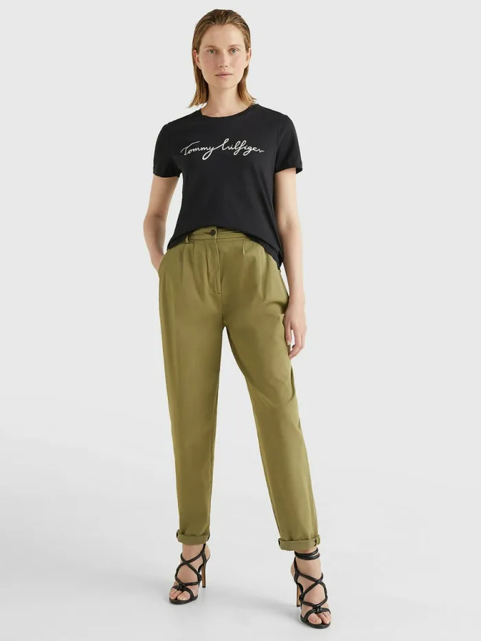 Tommy Hilfiger Heritage Crew Neck Logo TShirt Masters Black Womens Essentials