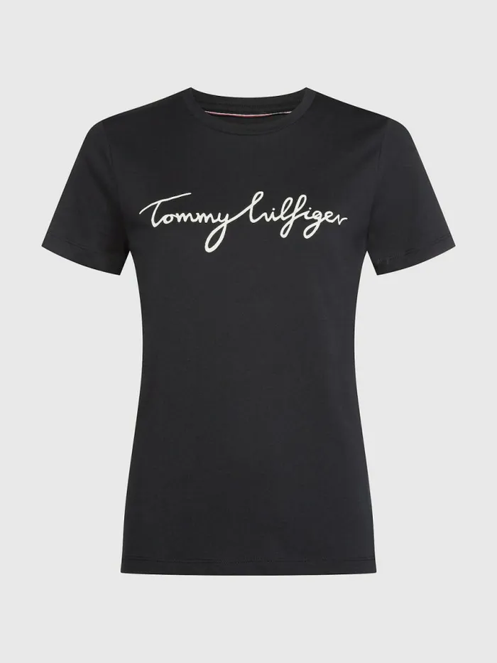 Tommy Hilfiger Heritage Crew Neck Logo TShirt Masters Black Womens Essentials