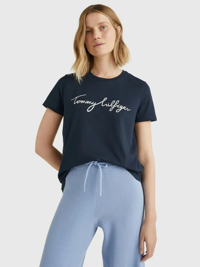 Tommy Hilfiger Heritage Crew Neck Logo TShirt Midnight Womens Essentials