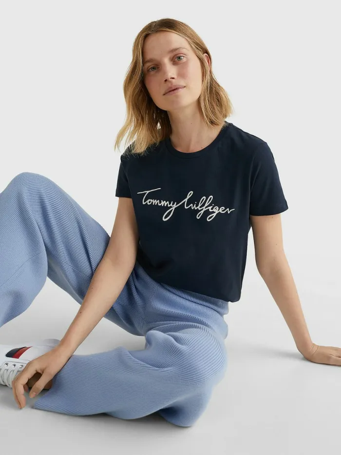 Tommy Hilfiger Heritage Crew Neck Logo TShirt Midnight Womens Essentials