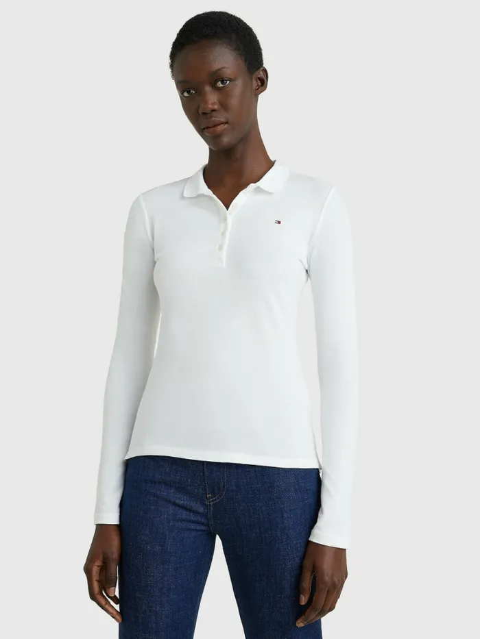 Tommy Hilfiger Heritage Long Sleeve Polo Shirt Classic White Womens Essentials Tommy Hilfiger Heritage Long Sleeve Polo Shirt Classic White Womens Essentials