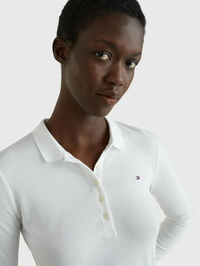 Tommy Hilfiger Heritage Long Sleeve Polo Shirt Classic White Womens Essentials
