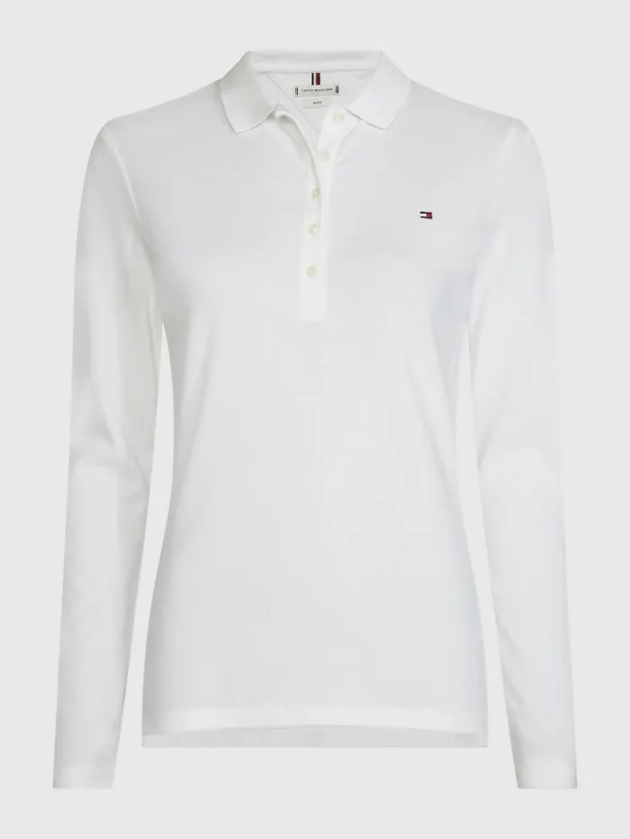 Tommy Hilfiger Heritage Long Sleeve Polo Shirt Classic White Womens Essentials