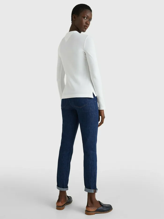Tommy Hilfiger Heritage Long Sleeve Polo Shirt Classic White Womens Polo Shirts Cheap On Sale