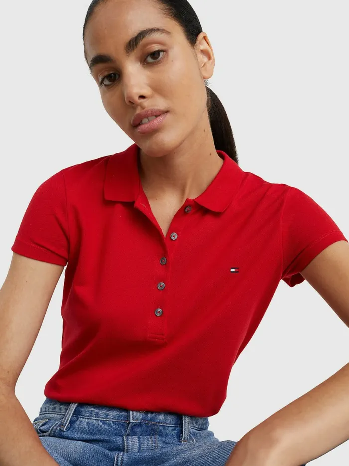 Tommy Hilfiger Heritage Slim Fit Polo Shirt Apple Red Womens Essentials
