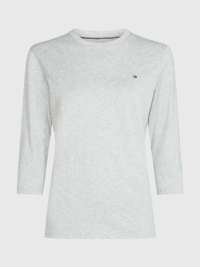 Tommy Hilfiger Heritage ThreeQuarter Crew Neck TShirt Light Grey Htr Womens TShirts Sale