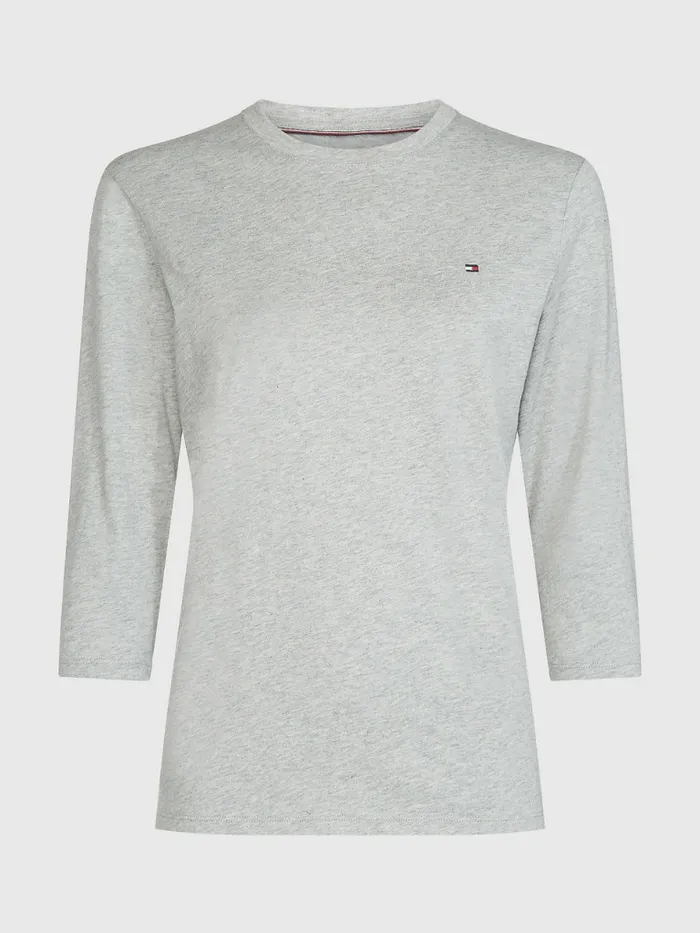 Tommy Hilfiger Heritage ThreeQuarter Crew Neck TShirt Light Grey Htr Womens TShirts Sale