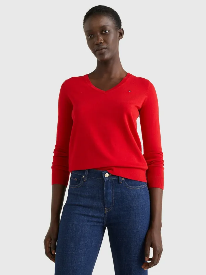 Tommy Hilfiger Heritage VNeck Jumper Apple Red Womens Knitwear Near Me