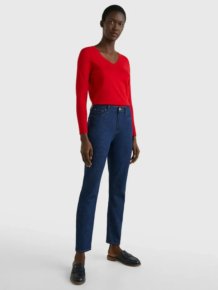 Tommy Hilfiger Heritage VNeck Jumper Apple Red Womens Knitwear Near Me
