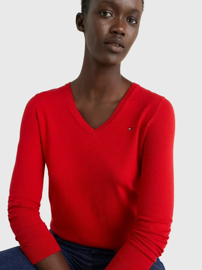 Tommy Hilfiger Heritage VNeck Jumper Apple Red Womens Knitwear Near Me