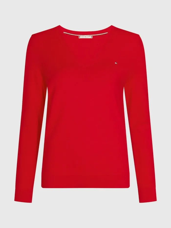 Tommy Hilfiger Heritage VNeck Jumper Apple Red Womens Knitwear Near Me