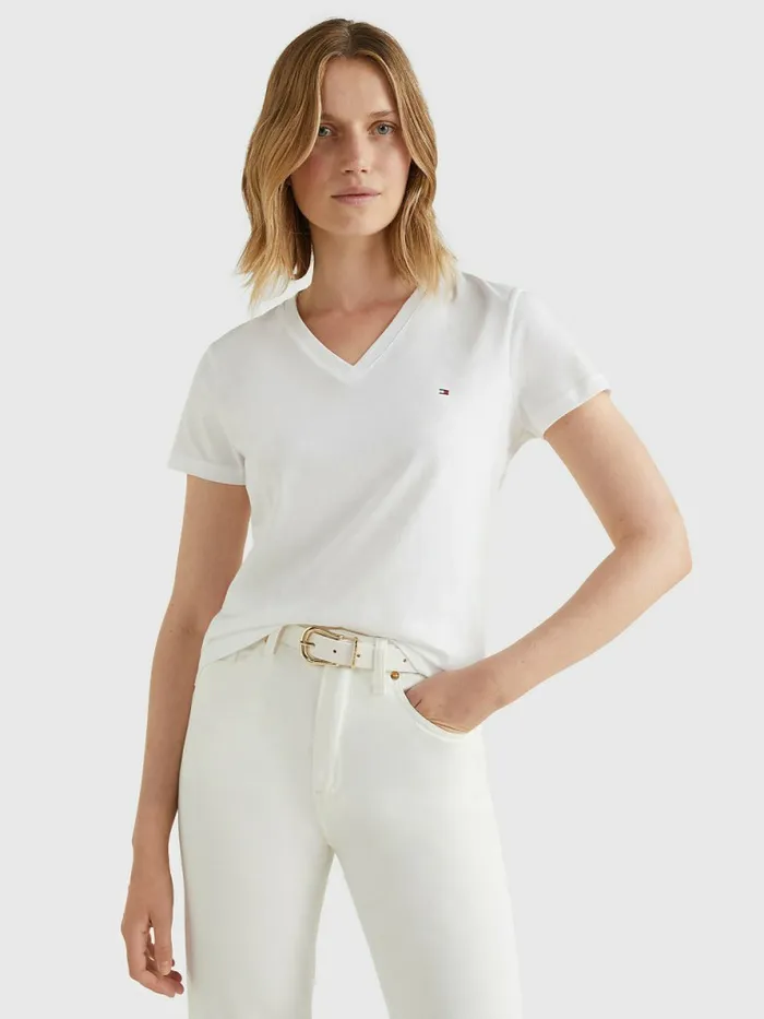 Tommy Hilfiger Heritage VNeck TShirt Classic White Womens TShirts Casaul