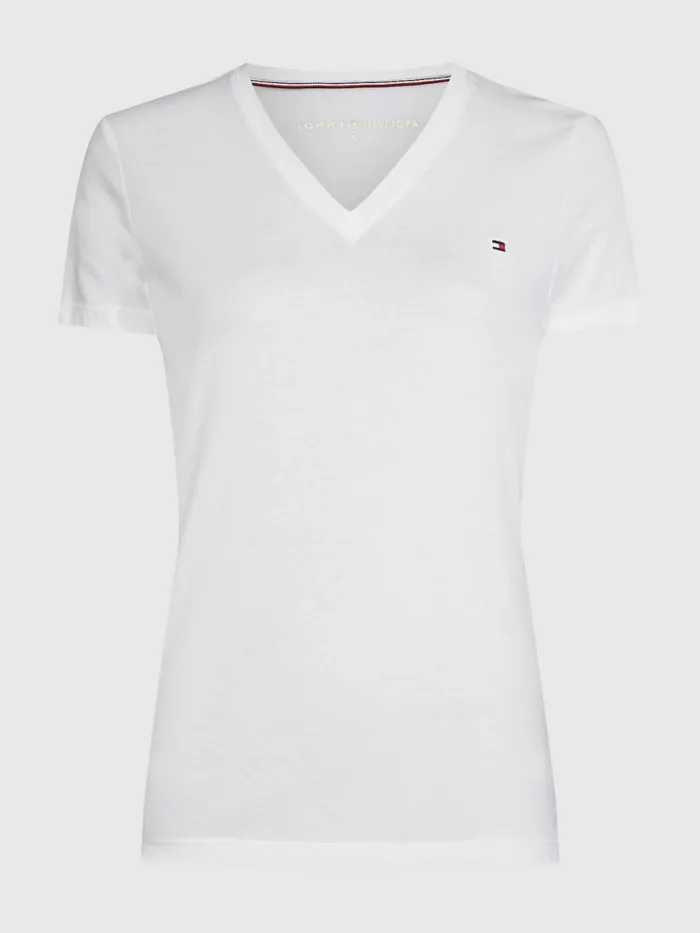 Tommy Hilfiger Heritage VNeck TShirt Classic White Womens TShirts Casaul