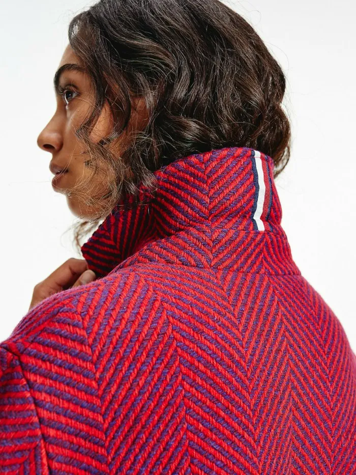 Tommy Hilfiger Herringbone SingleBreasted Coat Ruby Crimson Herringbone Womens Coats and Jackets Casaul