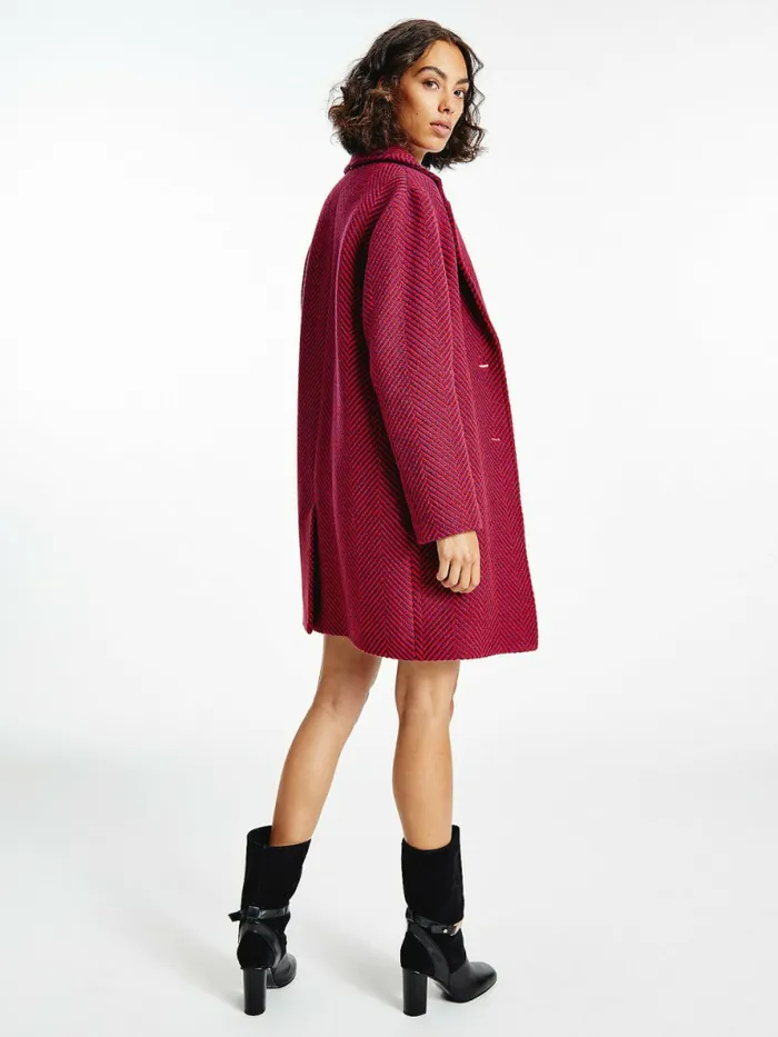 Tommy Hilfiger Herringbone SingleBreasted Coat Ruby Crimson Herringbone Womens Coats and Jackets Casaul