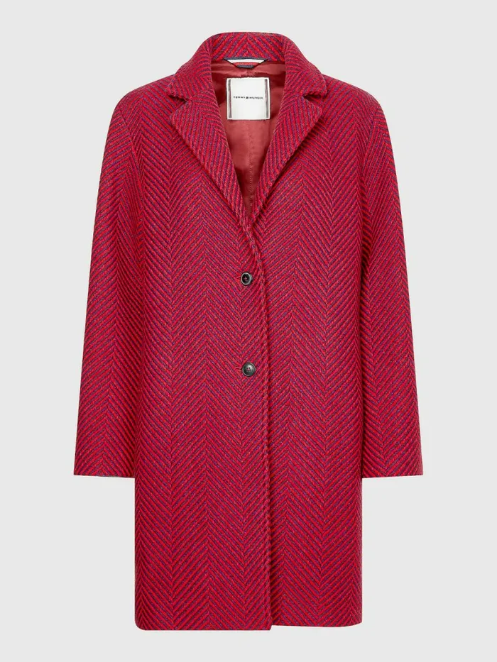 Tommy Hilfiger Herringbone SingleBreasted Coat Ruby Crimson Herringbone Womens Coats and Jackets Casaul