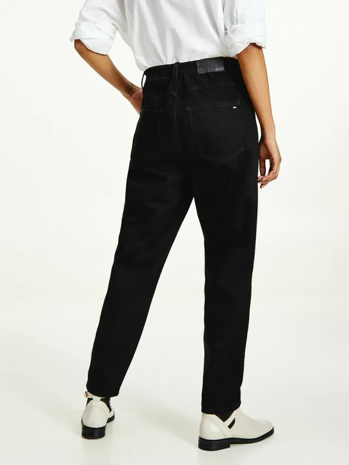 Tommy Hilfiger High Rise Mom Tapered Relaxed Black Elasticated Waist Jeans Black Womens Jeans Gift Ideas