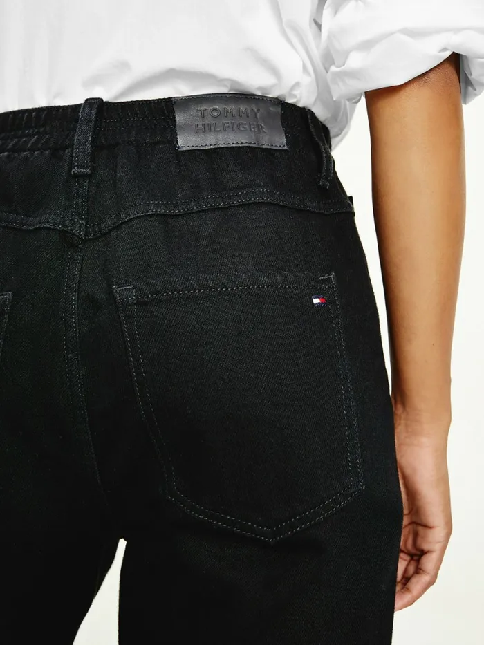 Tommy Hilfiger High Rise Mom Tapered Relaxed Black Elasticated Waist Jeans Black Womens Jeans Gift Ideas