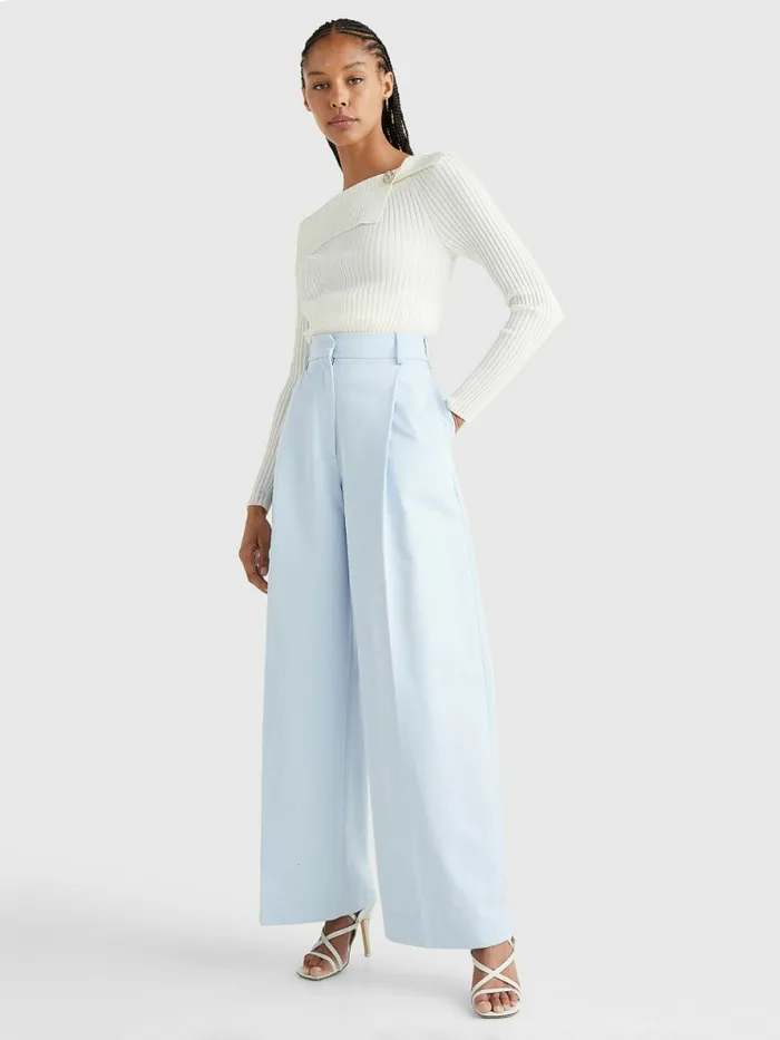 Tommy Hilfiger High Rise Wide Crest Chinos Breezy Blue Womens Trousers