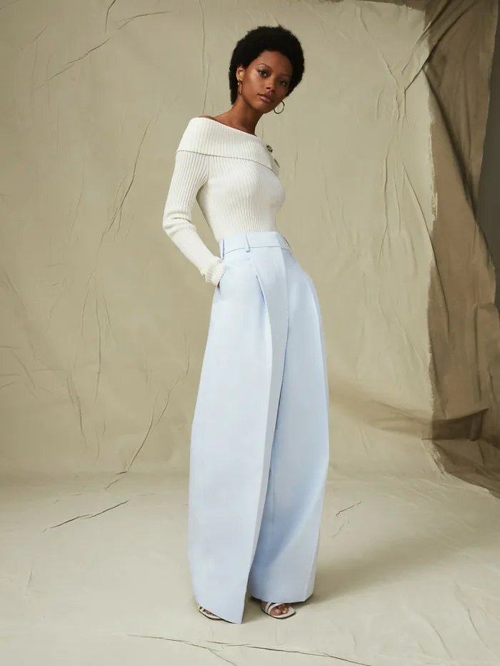 Tommy Hilfiger High Rise Wide Crest Chinos Breezy Blue Womens Trousers