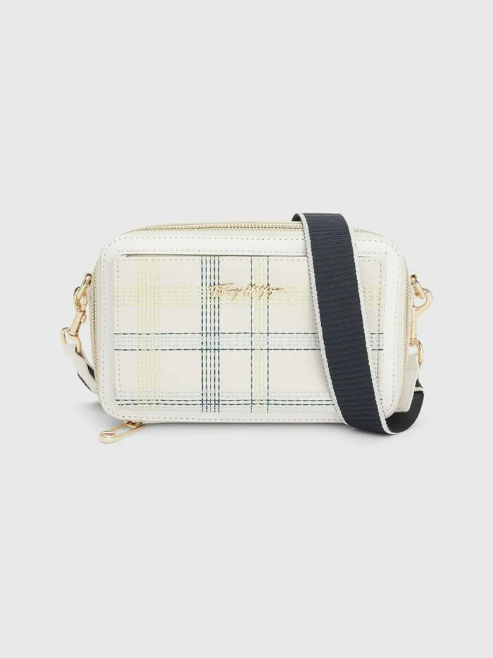 Tommy Hilfiger Iconic Check ZipAround Camera Bag Feather White Check Womens Bags Gift Ideas Tommy Hilfiger Iconic Check ZipAround Camera Bag Feather White Check Womens Bags Gift Ideas