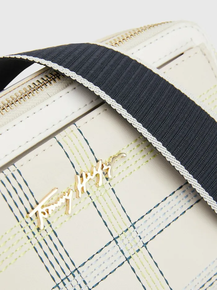 Tommy Hilfiger Iconic Check ZipAround Camera Bag Feather White Check Womens Bags Gift Ideas