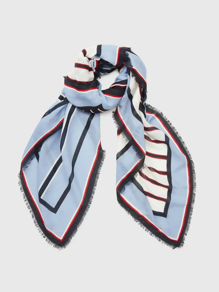 Tommy Hilfiger Iconic Mixed Stripe Square Scarf Blue Mix Womens Hats and Scarves Gift for Friend Tommy Hilfiger Iconic Mixed Stripe Square Scarf Blue Mix Womens Hats and Scarves Gift for Friend