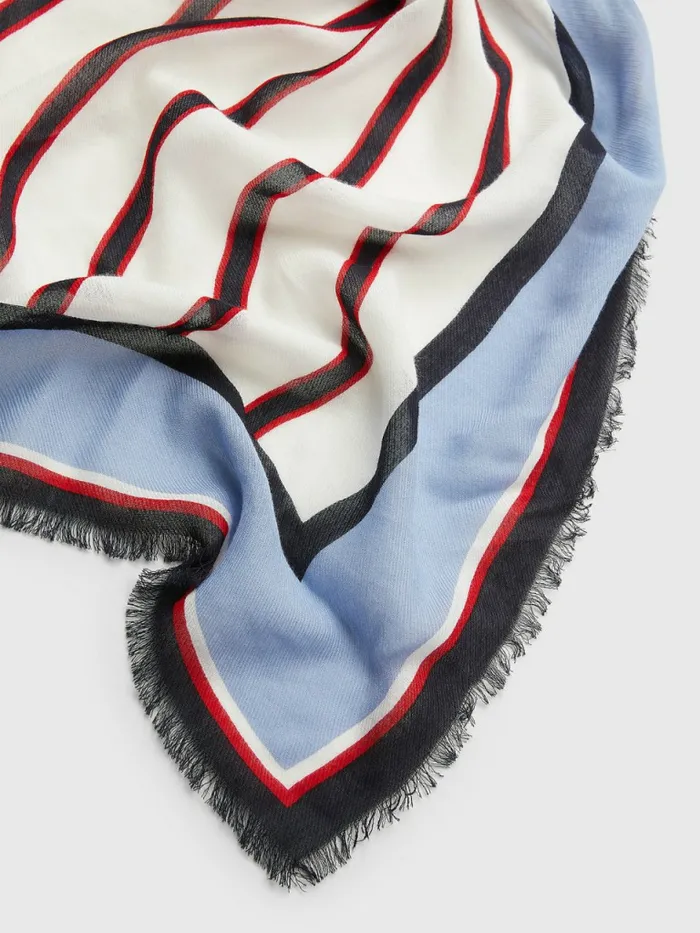 Tommy Hilfiger Iconic Mixed Stripe Square Scarf Blue Mix Womens Hats and Scarves Gift for Friend