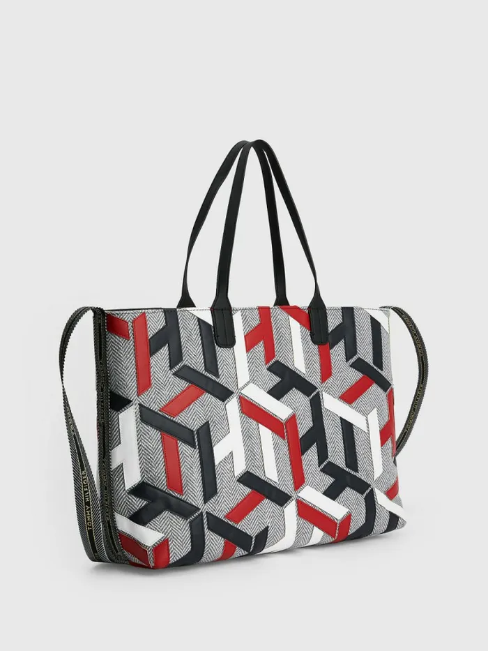 Tommy Hilfiger Iconic Monogram Appliqu Tote Bag Light Grey Heather Womens Bags Near Me
