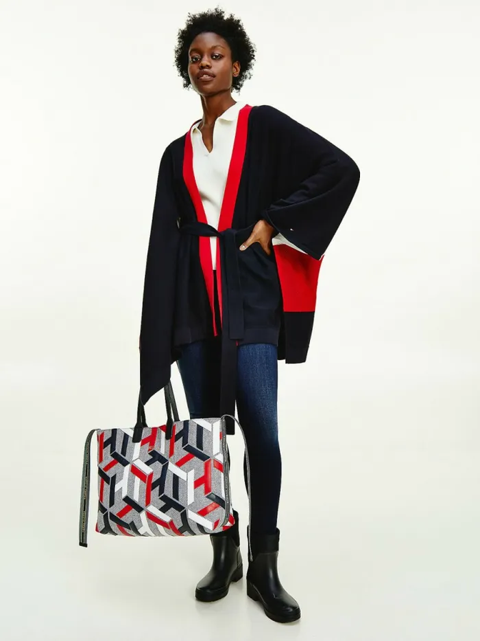 Tommy Hilfiger Iconic Monogram Appliqu Tote Bag Light Grey Heather Womens Bags Near Me