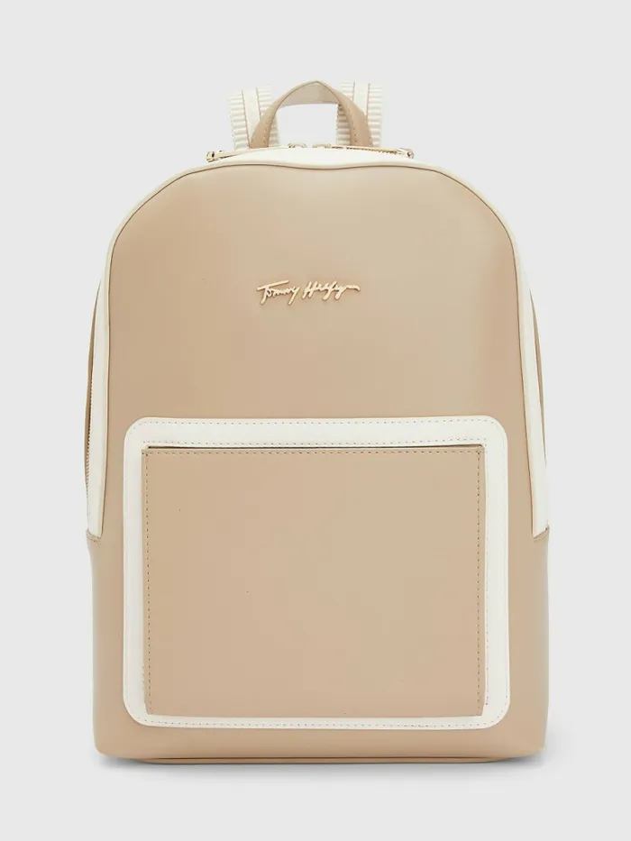 Tommy Hilfiger Iconic Signature Backpack Beige Womens Bags Gift Ideas