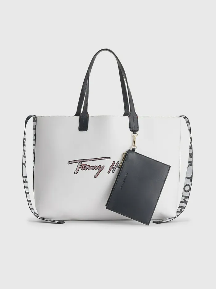 Tommy Hilfiger Iconic Signature Tote Bright White Womens Bags Sale