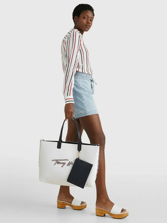 Tommy Hilfiger Iconic Signature Tote Bright White Womens Bags Sale