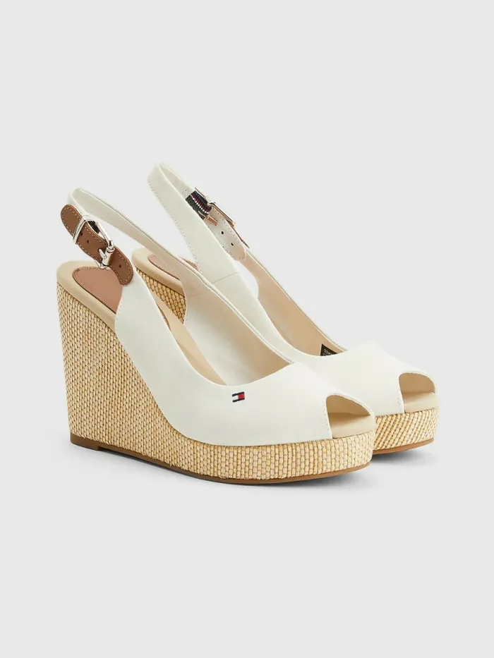 Tommy Hilfiger Iconic Slingback Espadrille High Heel Wedges Ivory Womens Sandals Casaul Tommy Hilfiger Iconic Slingback Espadrille High Heel Wedges Ivory Womens Sandals Casaul