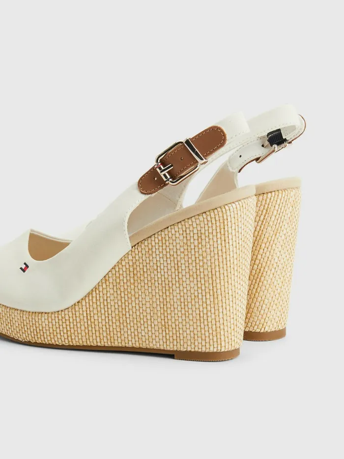 Tommy Hilfiger Iconic Slingback Espadrille High Heel Wedges Ivory Womens Sandals Casaul