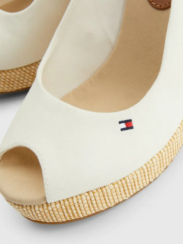 Tommy Hilfiger Iconic Slingback Espadrille High Heel Wedges Ivory Womens Sandals Casaul