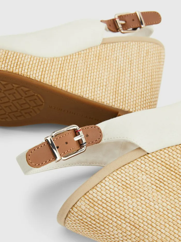 Tommy Hilfiger Iconic Slingback Espadrille High Heel Wedges Ivory Womens Sandals Casaul