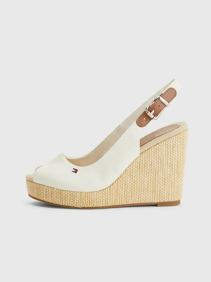Tommy Hilfiger Iconic Slingback Espadrille High Heel Wedges Ivory Womens Sandals Casaul