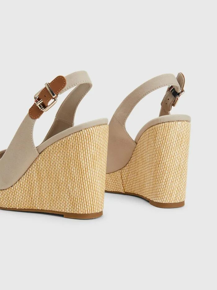 Tommy Hilfiger Iconic Slingback Espadrille High Heel Wedges Stone Womens Sandals Online