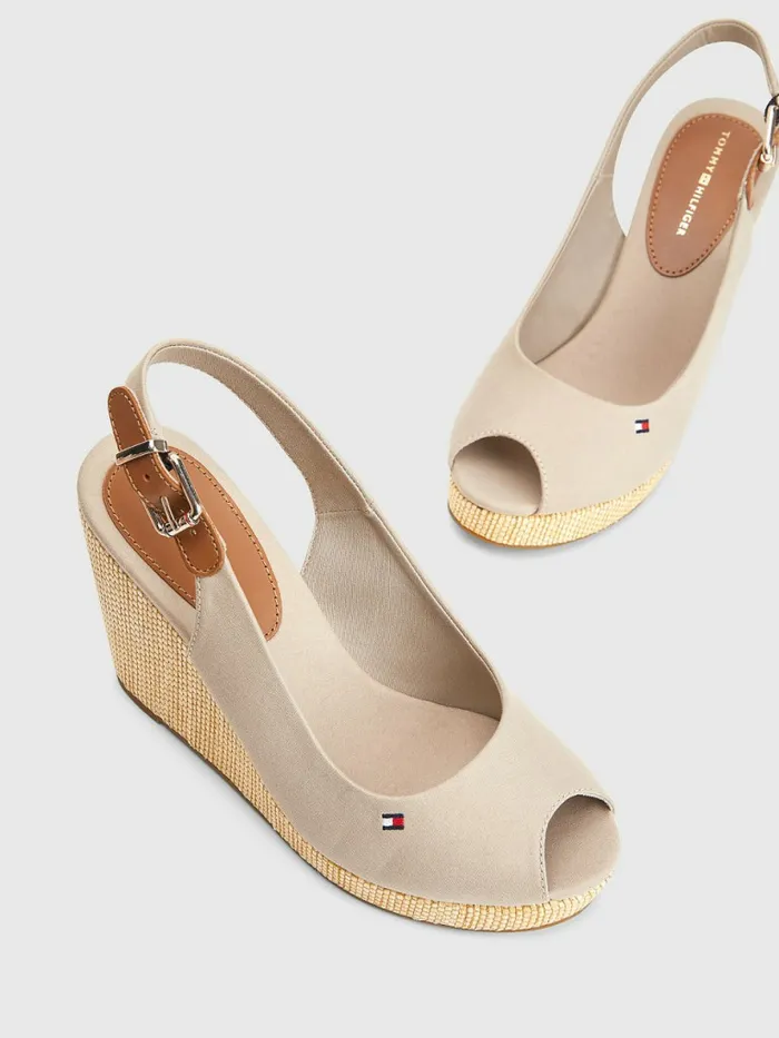 Tommy Hilfiger Iconic Slingback Espadrille High Heel Wedges Stone Womens Sandals Online