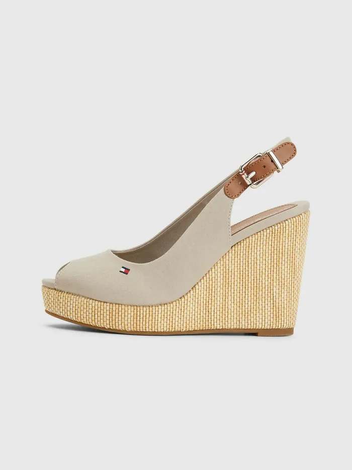 Tommy Hilfiger Iconic Slingback Espadrille High Heel Wedges Stone Womens Sandals Online