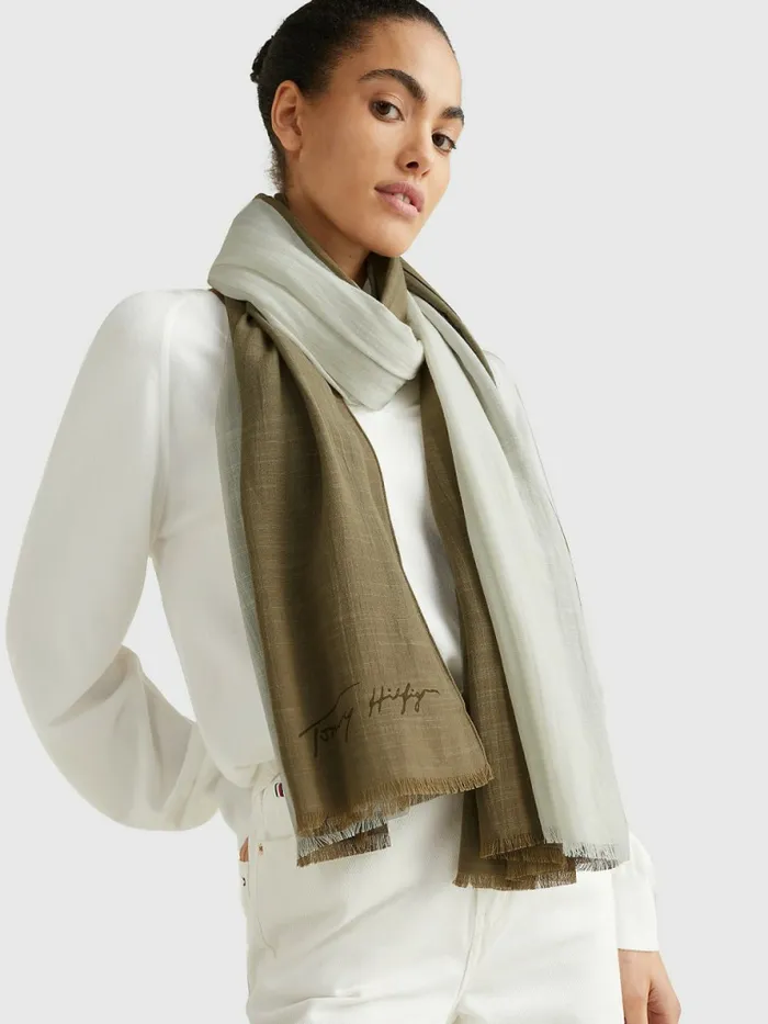 Tommy Hilfiger Iconic Th Modern Scarf WoodbridgeEcru Womens Hats and Scarves Cheap On Sale