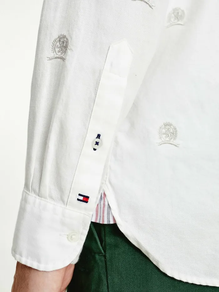 Tommy Hilfiger Icons Crest Embroidery Regular Fit Shirt EcruAlabaster Mens Shirts Cheap On Sale